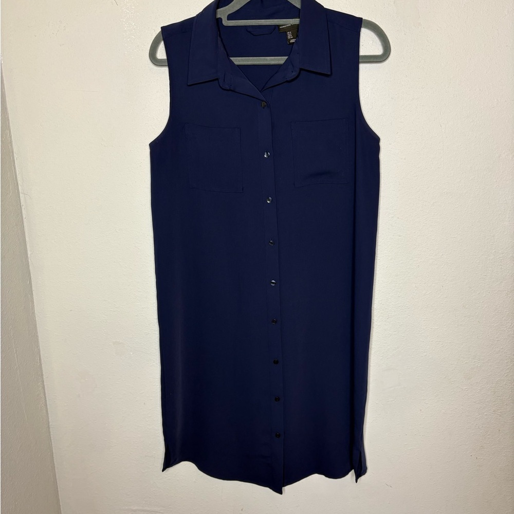 Adrienne Vittadini Sleeveless Navy Button-Front Shirt Dress Size 4